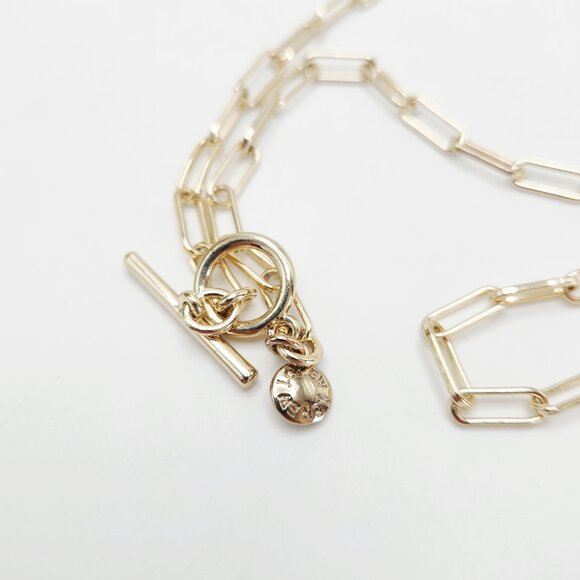 J. Crew Thin Paperclip Link Chain Minimalist Dainty Gold Tone Collar Necklace - Picture 4 of 4